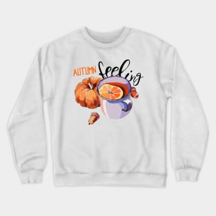 Autumn tea mug and pumpkin Crewneck Sweatshirt